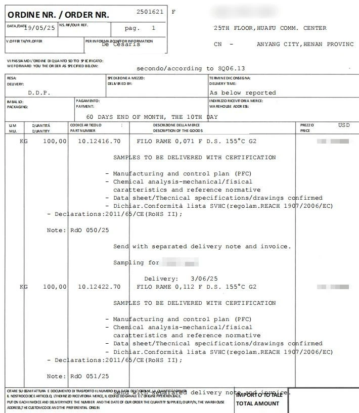 purchase order for GB6109 copper wire from Swiss customer purchase order for GB6109 copper wire from Swiss customer